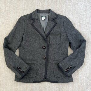Y2K 2009 J. Crew Professor Wool Tipped Blazer Jacket 10 Gray Black